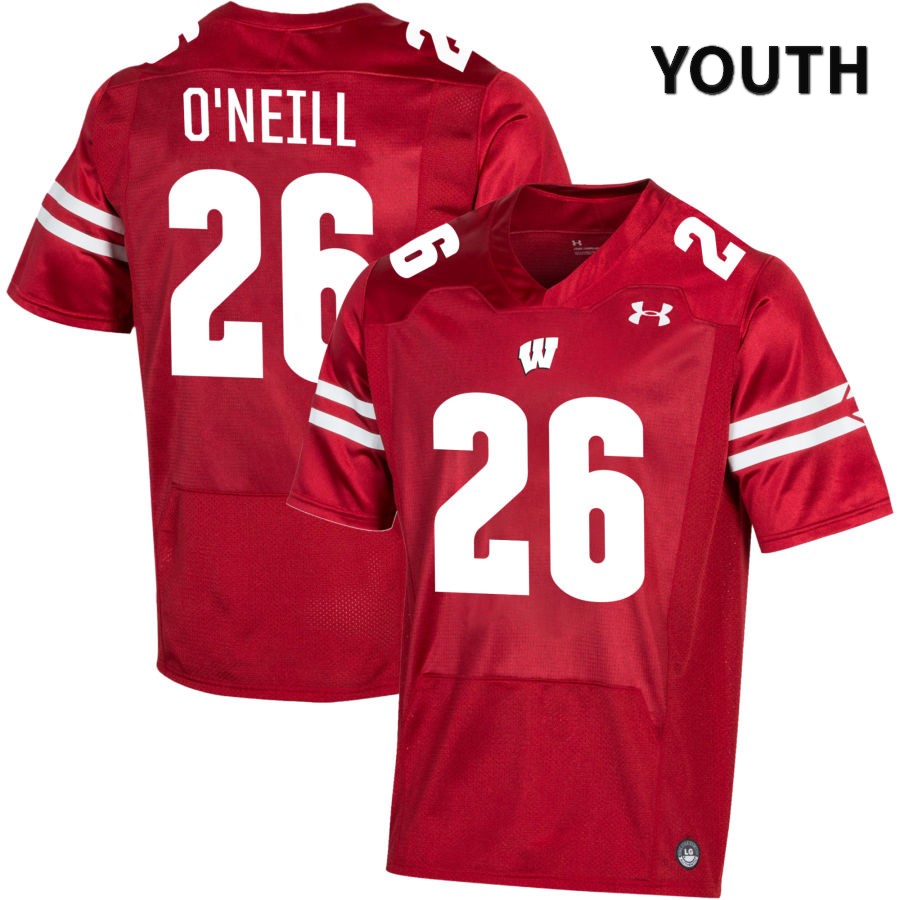 Wisconsin Badgers Youth #26 Grady O'Neill NCAA Under Armour Authentic Red NIL 2022 College Stitched Football Jersey XZ40Z81BR